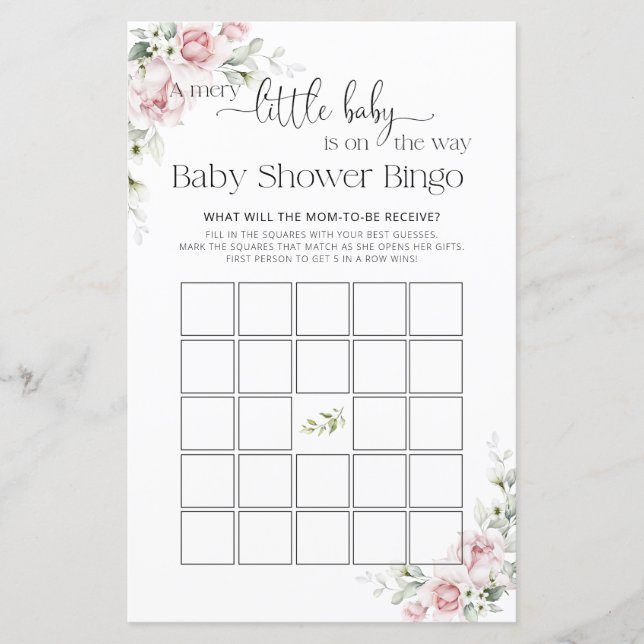 Jeu de Bingo pour Baby Shower Fleurs Rose Rougissa (Devant)