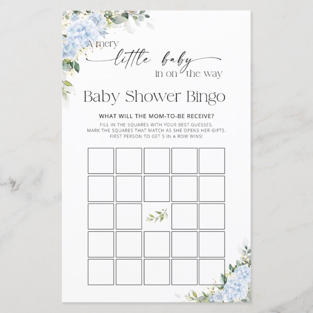 Jeu de bingo pour baby shower floral avec hydrange (Devant)
