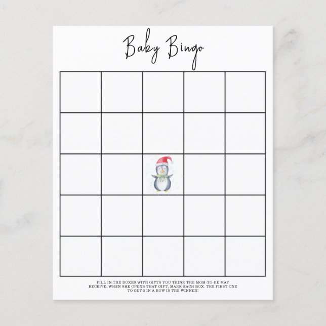 Jeu de bingo pour baby shower - Manchot (Devant)