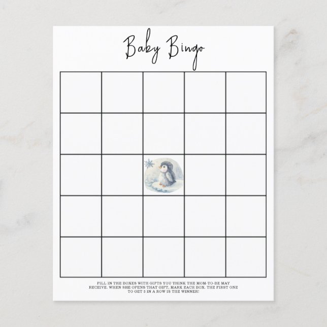 Jeu de bingo pour Baby shower - Manchot (Devant)