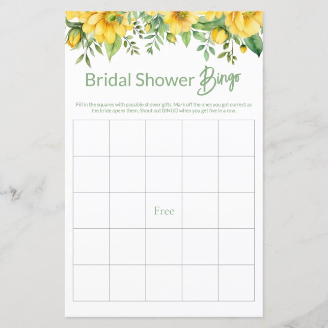 Jeu de BINGO pour Baby Shower Mariage Fleurs Jaune (Devant)