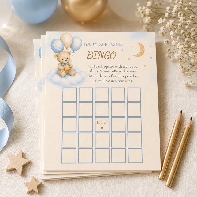 Jeu de bingo pour baby shower Ourson (Teddy Bear Baby Shower Bingo Game)
