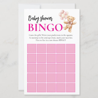 Jeu de Bingo pour Baby Shower Ourson Rose