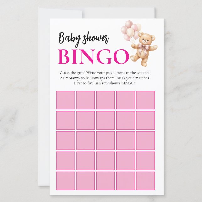 Jeu de Bingo pour Baby Shower Ourson Rose (Devant)
