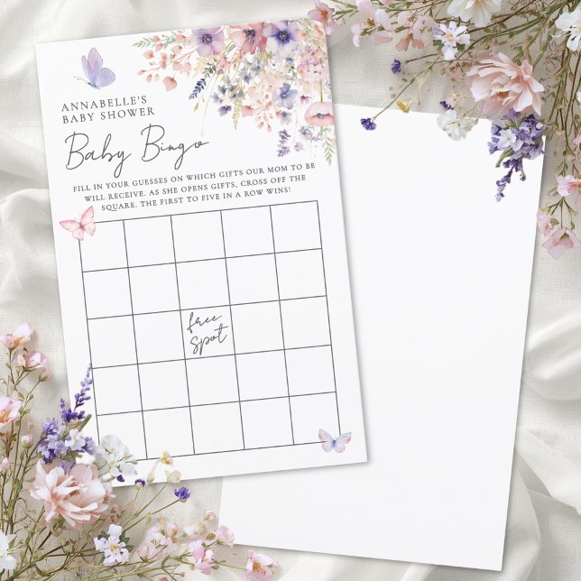 Jeu de Bingo pour Baby Shower Papillon Fleur Sauva (Butterfly Wildflower Baby Shower Bingo Game)