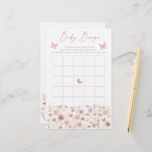 Jeu de Bingo pour Baby Shower Papillon Rose Fleur 