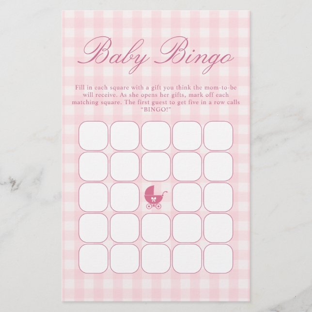 Jeu de bingo pour baby shower rose (Devant)