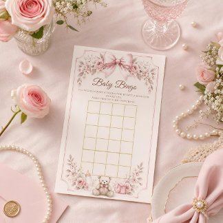 Jeu de Bingo pour Baby Shower, Ruban Rose Coquette