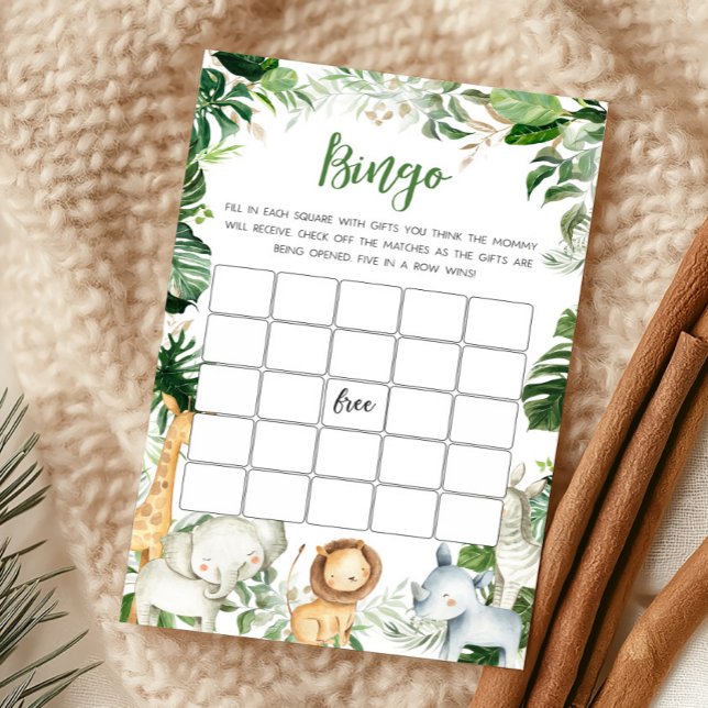 Jeu de Bingo pour Baby Shower Safari Wild One (Greenery Jungle Baby Shower Bingo Game)