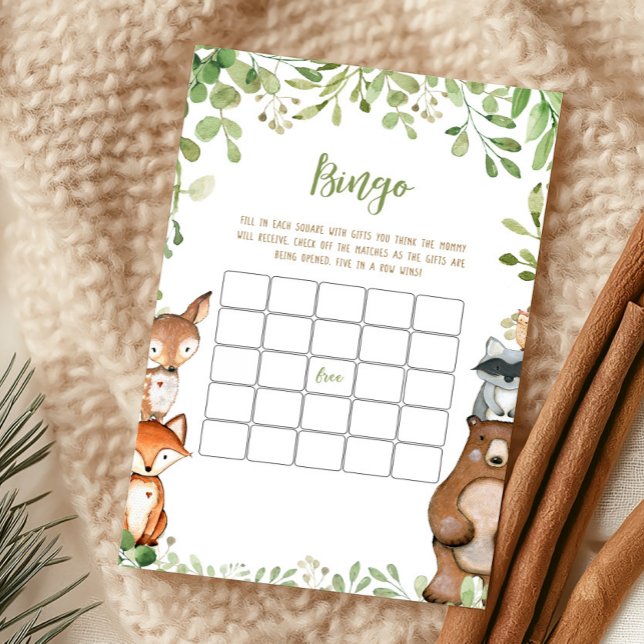 Jeu de bingo pour baby shower sur le thème de la f (Woodland Animals Baby Shower Bingo Game)