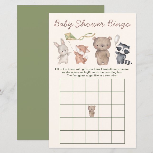 Jeu de bingo pour baby shower sur le thème des ani (Devant / Derrière)