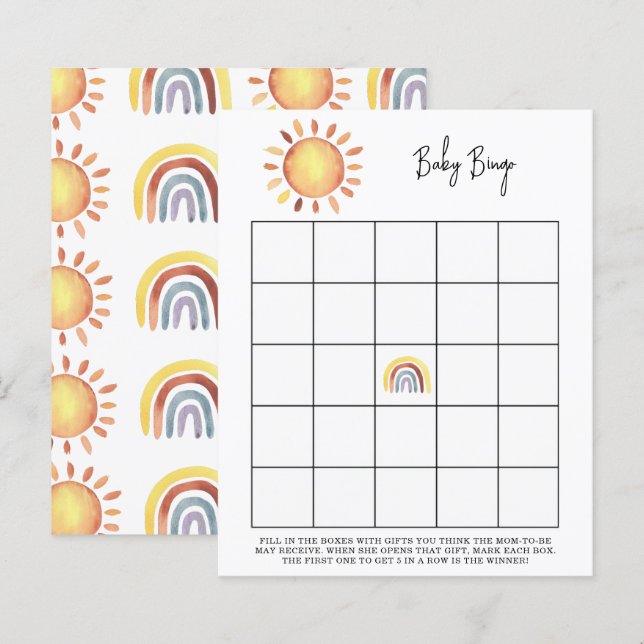 Jeu de bingo pour baby shower sur le thème Sunshin (Devant / Derrière)