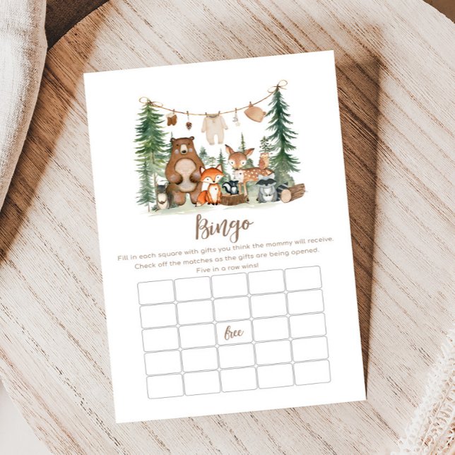 Jeu de Bingo pour Baby Shower sur les Animaux de l (Woodland Animals Adventure Awaits Rustic Baby Shower Game)