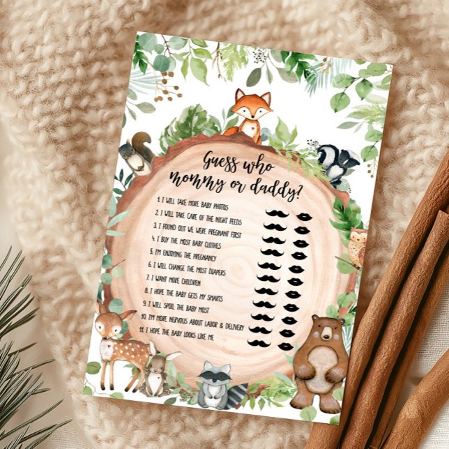 Jeu de Bingo pour Baby Shower sur les Animaux de l (Wood Slice Woodland Baby Shower Guess Who Mommy or Daddy Game)