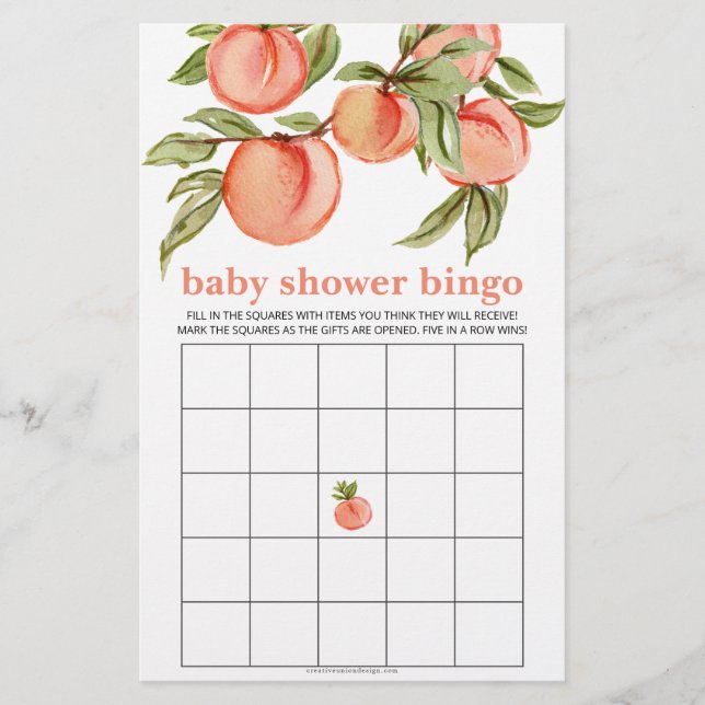 Jeu de Bingo pour Baby Shower Sweet Peach  (Devant)