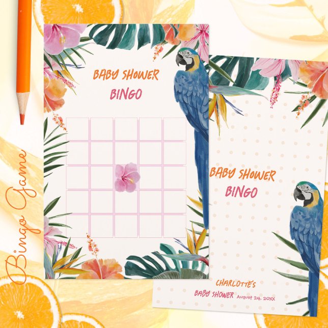 Jeu de Bingo pour Baby Shower Thème Perroquet de l (Tropical Jungle Parrot Baby Shower Bingo Game ©Susanne Sachers - Sunny Mind 🌞)