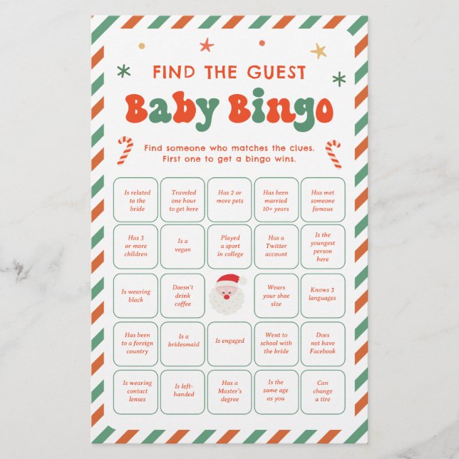 Jeu de Bingo pour Bébé de Noël Trouvez l'Invité (Devant)