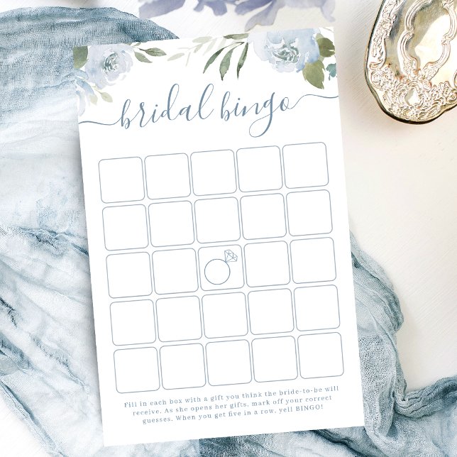 Jeu de bingo pour la douche de mariée à fleurs ble (Dusty blue floral bridal shower bingo game)