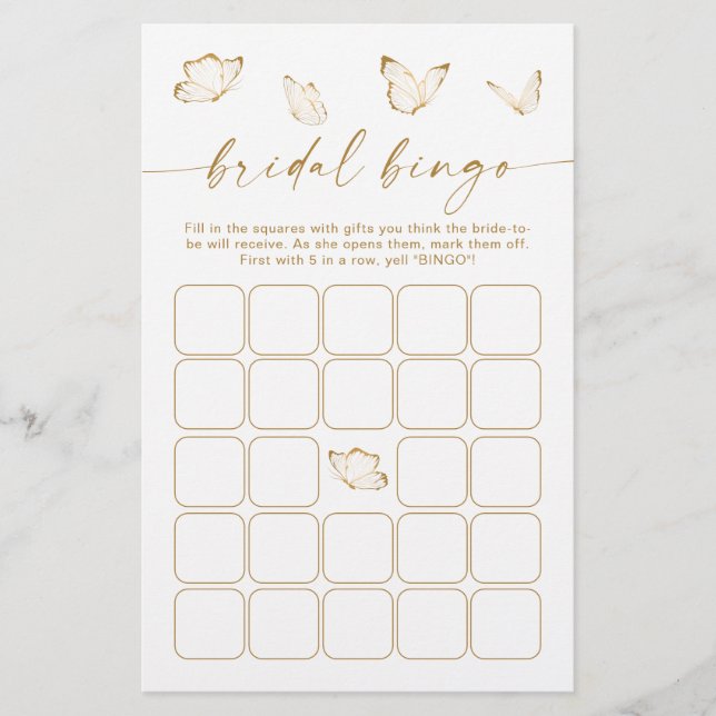 Jeu de bingo pour la douche de mariée papillon bla (Devant)