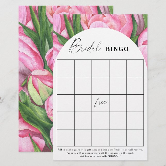 Jeu de bingo pour la douche de mariée - Roses de p (Devant / Derrière)