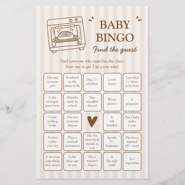 Jeu de Bingo pour Trouver le Bébé Invité avec un B (Devant)