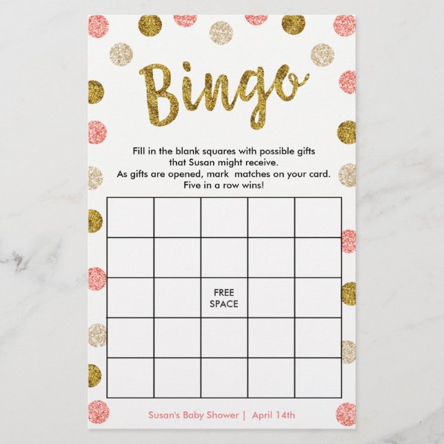 Jeu de Bingo-Purse, 2 faces Gold & Pink Card (Devant)