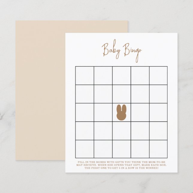 Jeu de bingo simple pour Baby shower lapin (Devant / Derrière)