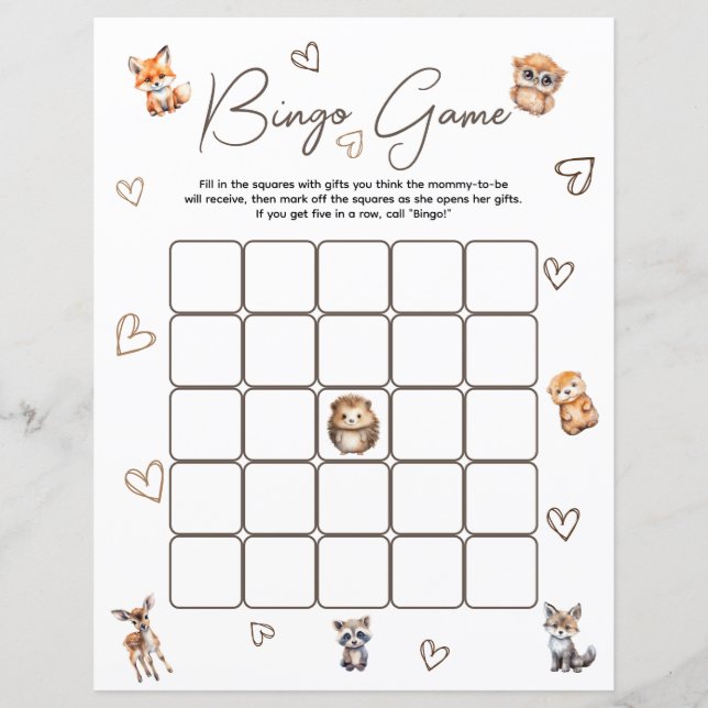 Jeu de Bingo sur le thème des animaux de la forêt (Devant)