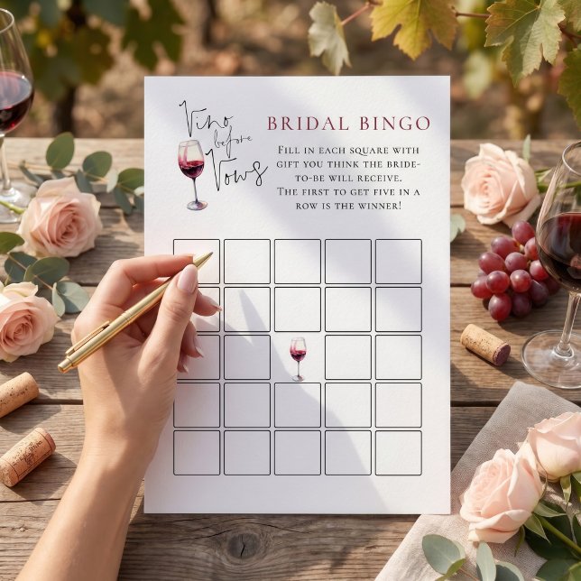Jeu de bingo Vino Before Vows carte de douche de m (Créateur téléchargé)