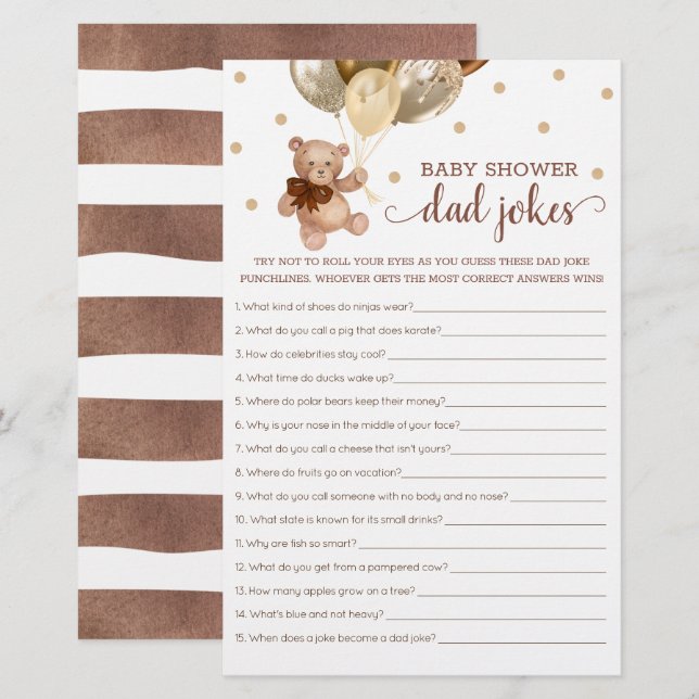 Jeu de blagues de papa pour Baby Shower Teddy Bear (Devant / Derrière)