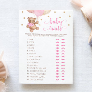 Jeu de caractéristiques bébé Ours en peluche Carte
