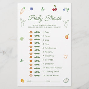 Jeu de caractéristiques de bébé pour baby shower '