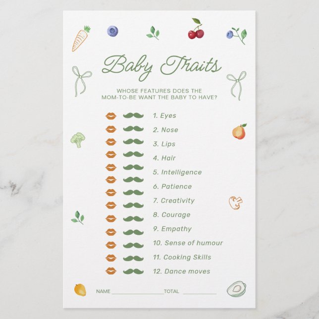 Jeu de caractéristiques de bébé pour baby shower ' (Devant)