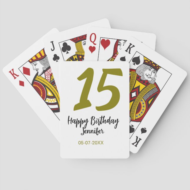 Jeu De Cartes 15e anniversaire quiencenera ajouter date année or (dos)