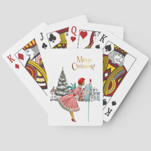 Jeu De Cartes 1950 Vintage dame publiant des voeux de Noël