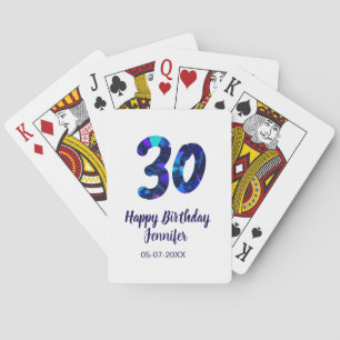 Jeu De Cartes 30e anniversaire ajouter nom date année bleu scint