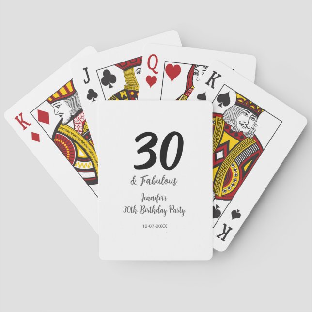 Jeu De Cartes 30e anniversaire ajouter nom date année noir (dos)