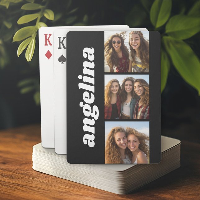 Jeu De Cartes 3 Photos tendance et Nom de Chunky - Noir (Personalized playing cards)