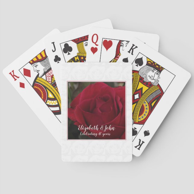 Jeu De Cartes 40e Mariage de rubis Anniversaire rose rouge (dos)