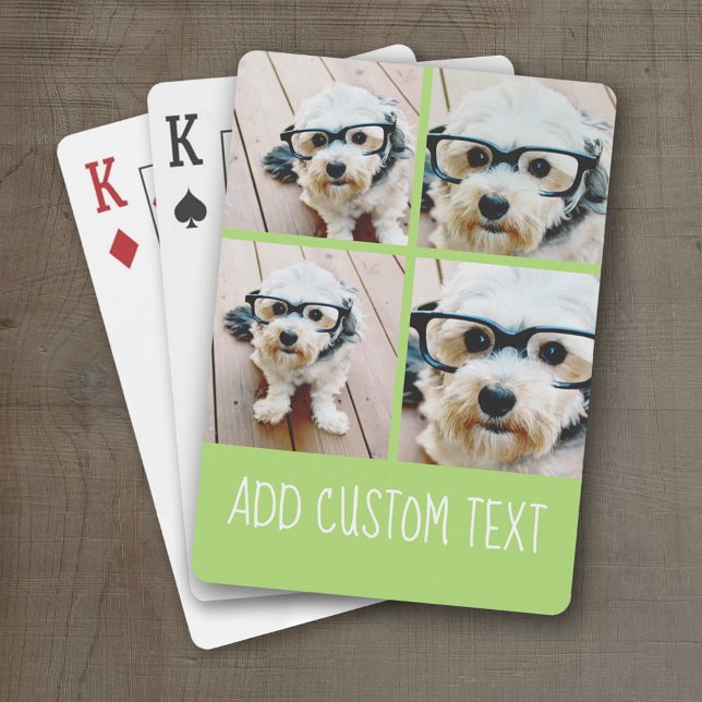 Jeu De Cartes 4 Photo Collage - texte funky peut changer le vert (Personalized Playing Cards)