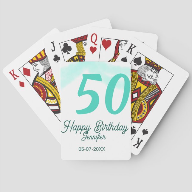 Jeu De Cartes 50e anniversaire ajouter nom date année vert paste (dos)
