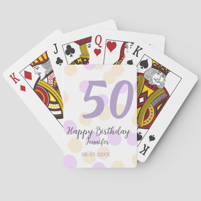 Jeu De Cartes 50e anniversaire ajouter nom date violet orange po (dos)