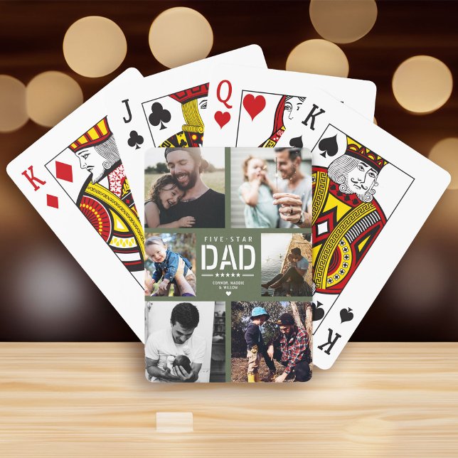 Jeu De Cartes 5 ÉTOILES DAD Moderne Cool Photo Collage Fête des  (gamer dad fathers day gift! Play poker with these cool five star dad photo collage cards)
