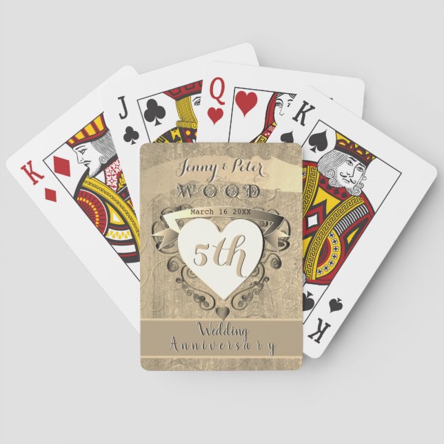 Jeu De Cartes 5e anniversaire Mariage "Bois" (dos)
