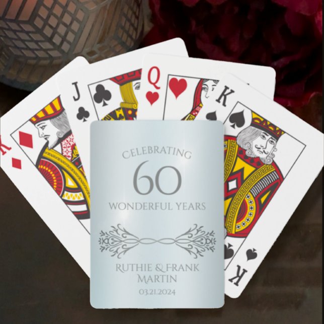 Jeu De Cartes 60e Anniversaire du diamant Cadeau personnalisé él (Unique, elegant, playing cards with personalized couple name and 60th anniversary date for keepsake.)