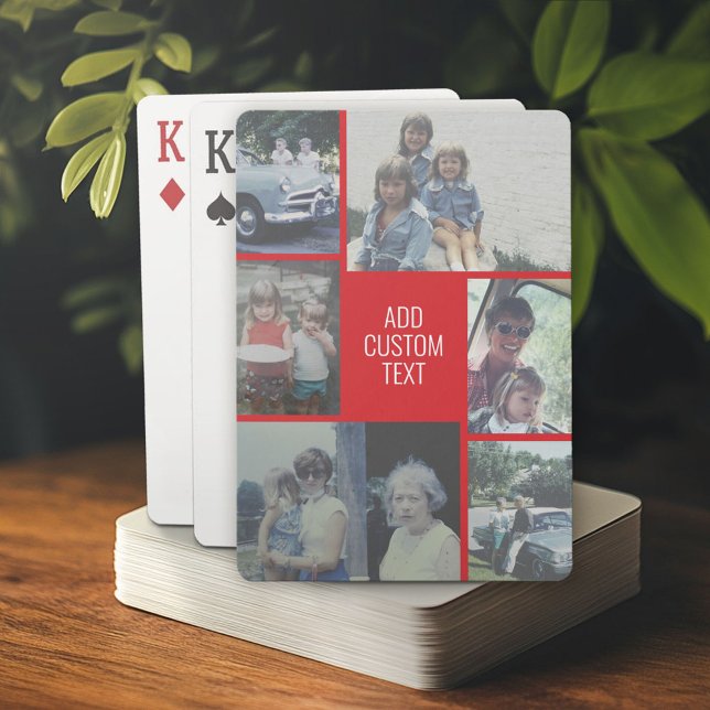 Jeu De Cartes 6 photo collage - arrière - plan rouge - texte bla (Custom Poker Playing Cards)