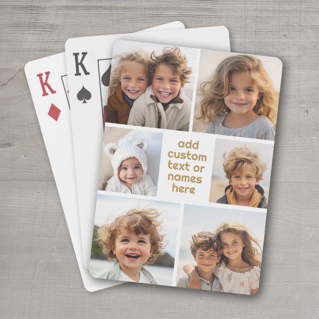 Jeu De Cartes 6 Photo Collage minimaliste - blanc et or (Personalized Playing Cards - add your photos and text)