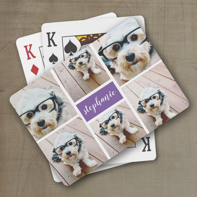 Jeu De Cartes 6 Photo Collage Nom Minimaliste - Peut modifier la (Personalized playing cards with photos and custom text)