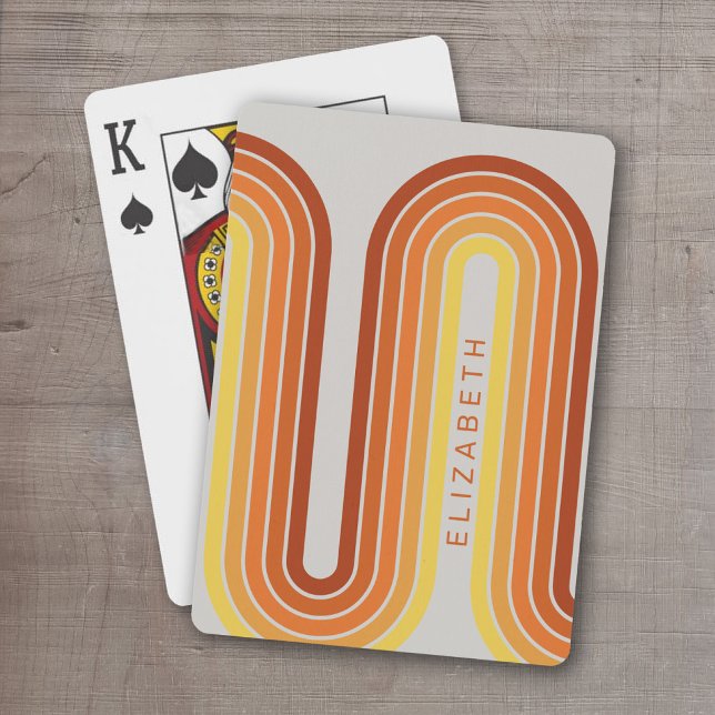 Jeu De Cartes 70 Ligne Inspiré Art Sunset Arc rouge orange jaune (Retro Stripe Design - Personalized Playing Cards)