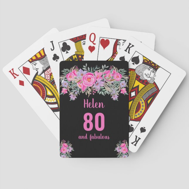Jeu De Cartes 80e anniversaire noir rose floral (dos)